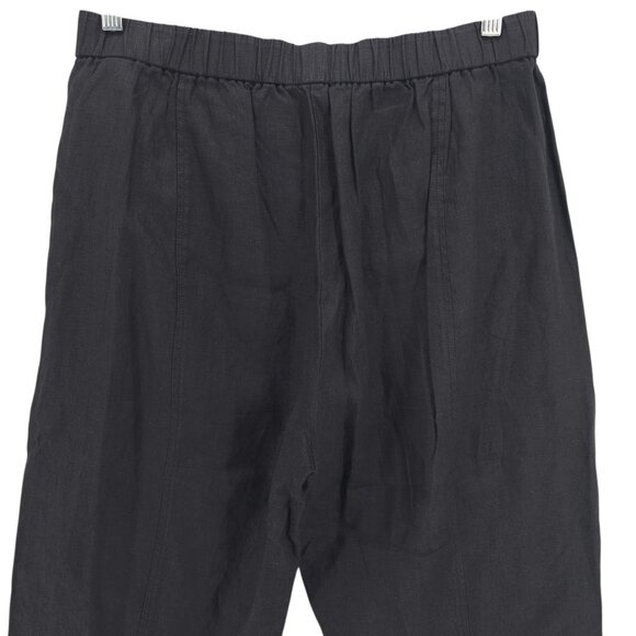 EILEEN FISHER Black 100% Organic Linen Pants Pleated Elastic Waist Size MEDIUM - Picture 4 of 6